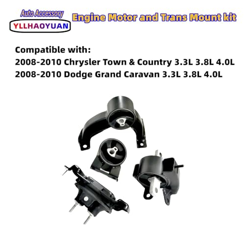 Yllhaoyuan Engine Motor Mount Set 4Pcs Fits for 2008 2009 2010 Chrysler Town & Country 3.3L 3.8L 4.0L Do-dge Grand Caravan 3.3L 3.8L 4.0L A5654 A5480 A5465 A5493 GP3156 GP3186 GP3155 GP3228 - Image 2
