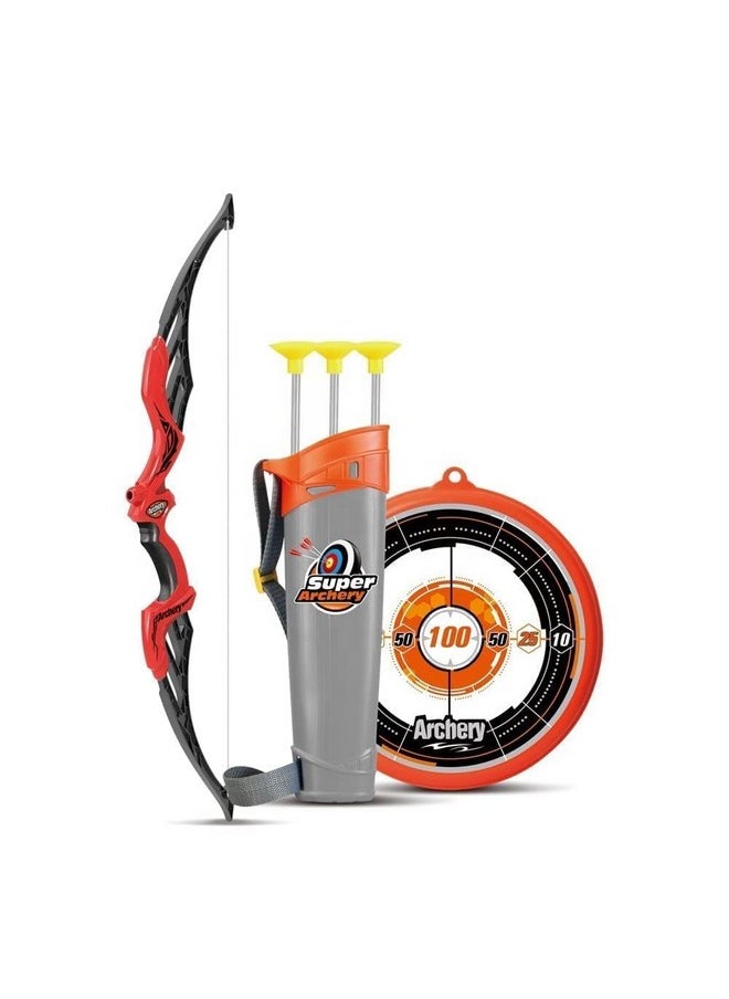Tec Tavakkal Tavakkal Kids Bow & Arrow Toy, Boys And Girls Basic Archery Set Outdoor Hunting Game With 3 Suction Cup Arrows, Target & Quiver (Red)  - Image 1