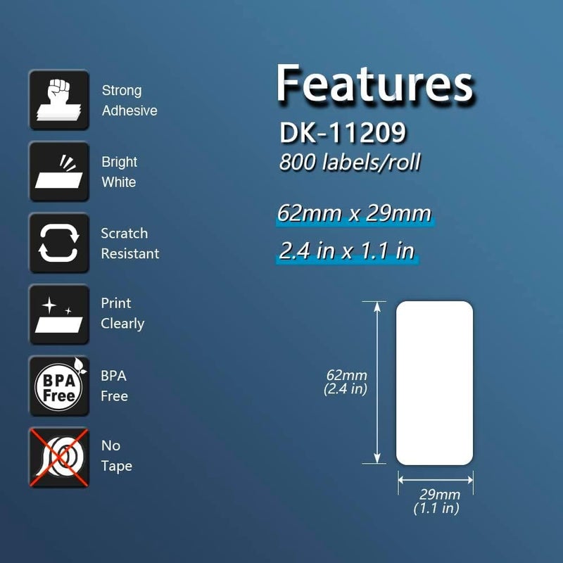 BETCKEY - Compatible Barcode Labels Replacement for Brother DK-1209 (2.4 in x 1.1 in), Use with Brother QL Label Printers [10 Rolls/8000 Labels] - Image 2
