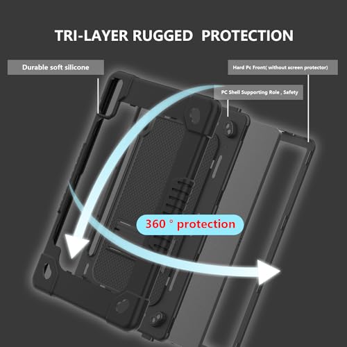 Kebiory Case for Samsung Galaxy Tab S10+ Plus 2024 /Tab S9 Plus Case 12.4 inch Kids Friendly Case with Kickstand/S Pen Holder/Shoulder Strap for Galaxy Tablet S9 FE+ / S9+ / S10+ Plus (Black) - Image 5