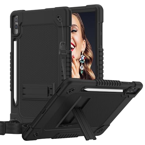 Kebiory Case for Samsung Galaxy Tab S10+ Plus 2024 /Tab S9 Plus Case 12.4 inch Kids Friendly Case with Kickstand/S Pen Holder/Shoulder Strap for Galaxy Tablet S9 FE+ / S9+ / S10+ Plus (Black) - Image 1