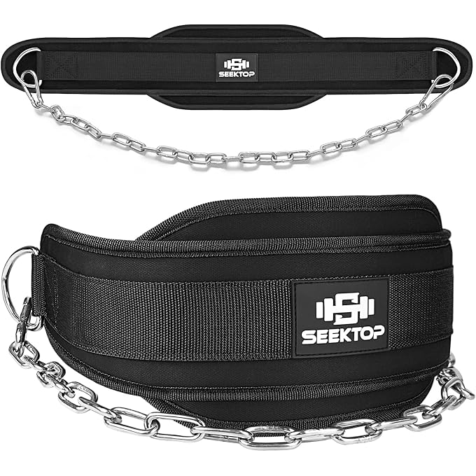 Seektop DIP BELT FOR WEIGHTLIFTING - GYM WORKOUT PULL UPS BELT WITH CHAIN, NEOPRENE WAIST DIP BELT CROSSFIT FOR WEIGHT LIFTING, SQUAT, TRAINING, FITNESS, MEN & WOMEN (BELT & CHAIN) - Image 1