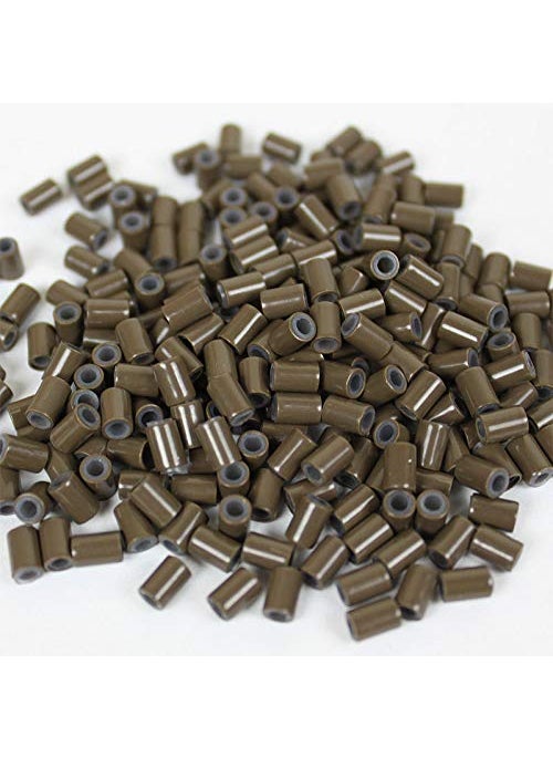 Hair De Ville - 500 PCS Silicone Lined Copper Tube Micro Rings Links Beads Linkies For I Tip Stick Glue Hair Extensions 35 mm brown - Image 1