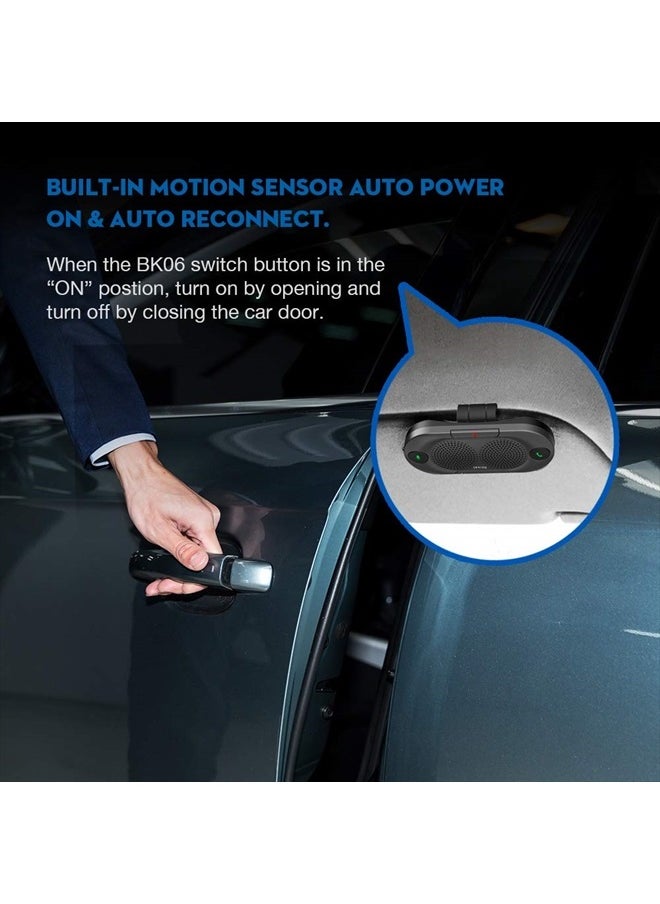 BESIGN - Besign BK06 Bluetooth 5.0 in Car Speakerphone with Visor Clip, Wireless Car Kit for Handsfree Talking, Motion Auto On, Siri Google Assistant Support, Dual 2W Speakers - Image 1