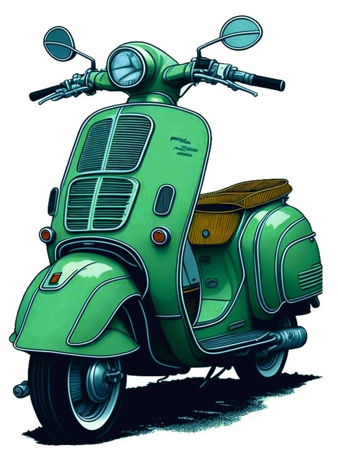 Techgifti ملصق حائط سكوتر قديم أخضر من Techgifti لغرفة الأطفال، غرفة النوم، غرفة المعيشة (المقاس - 56 سم × 46 سم) - Image 2