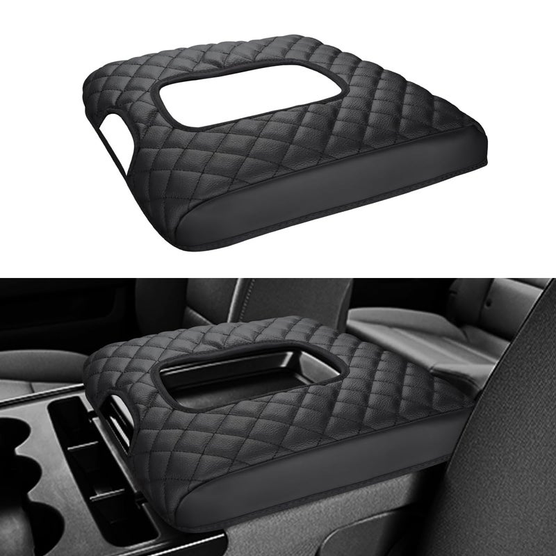 INTGET Center Console Armrest Cover for Chevy Silverado  GMC Sierra Accessories 2014 2015 2016 2017 2018Leather Arm Rest Box Lid ProtectorBlack Pad Jump Seat 20142018 SilveradoSierra etc