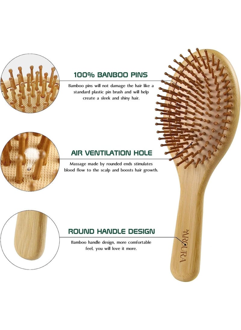Aroura Premium Bamboo Hair Brush Set - Wide-Tooth & Tail Comb, Paddle Detangling Hairbrush, No Bristle, Suitable for Thick/Thin/Curly/Dry Hair, Ideal for Women, Men, and Kids - Yellow Gift Kit - Image 3