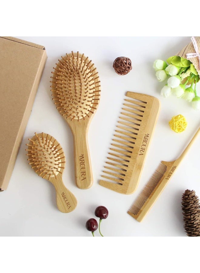Aroura Premium Bamboo Hair Brush Set - Wide-Tooth & Tail Comb, Paddle Detangling Hairbrush, No Bristle, Suitable for Thick/Thin/Curly/Dry Hair, Ideal for Women, Men, and Kids - Yellow Gift Kit - Image 5