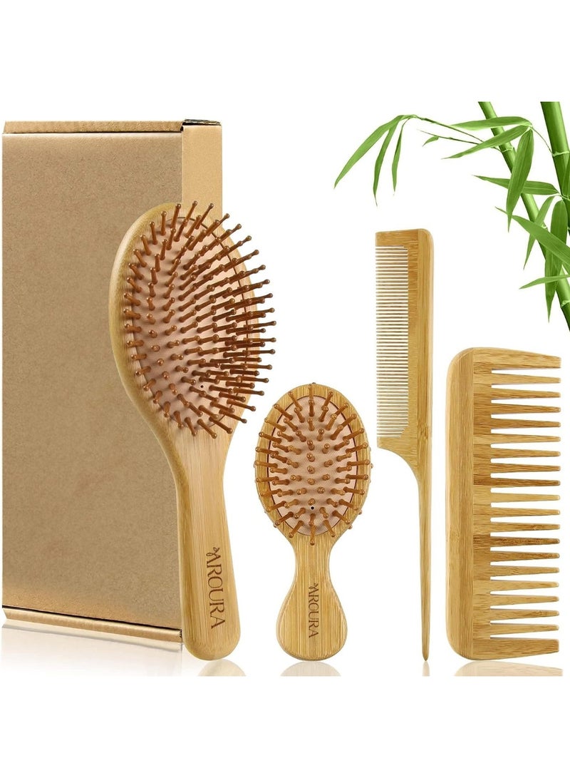 Aroura Premium Bamboo Hair Brush Set - Wide-Tooth & Tail Comb, Paddle Detangling Hairbrush, No Bristle, Suitable for Thick/Thin/Curly/Dry Hair, Ideal for Women, Men, and Kids - Yellow Gift Kit - Image 1