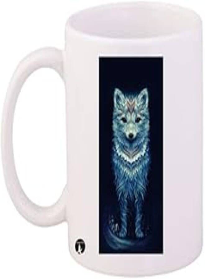 RYN PRINTED Design/Wolf Mug White Black Blue Standard Size
