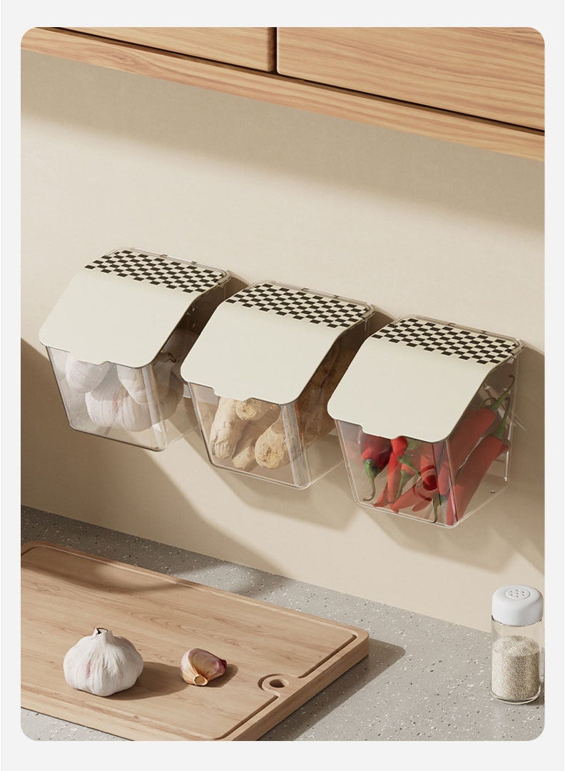 هومستر صندوق تخزين البصل والزنجبيل والثوم الأبيض | سلة توابل معلقة بدون حفر | بلاستيك آمن للطعام بغطاء | تصميم بغطاء قلاب ضد الغبار | منظم مطبخ موفر للمساحة | تهوية ومقاوم للرطوبة | أساسي لتنظيم التوابل | سهل التركيب والتنظيف - Image 5