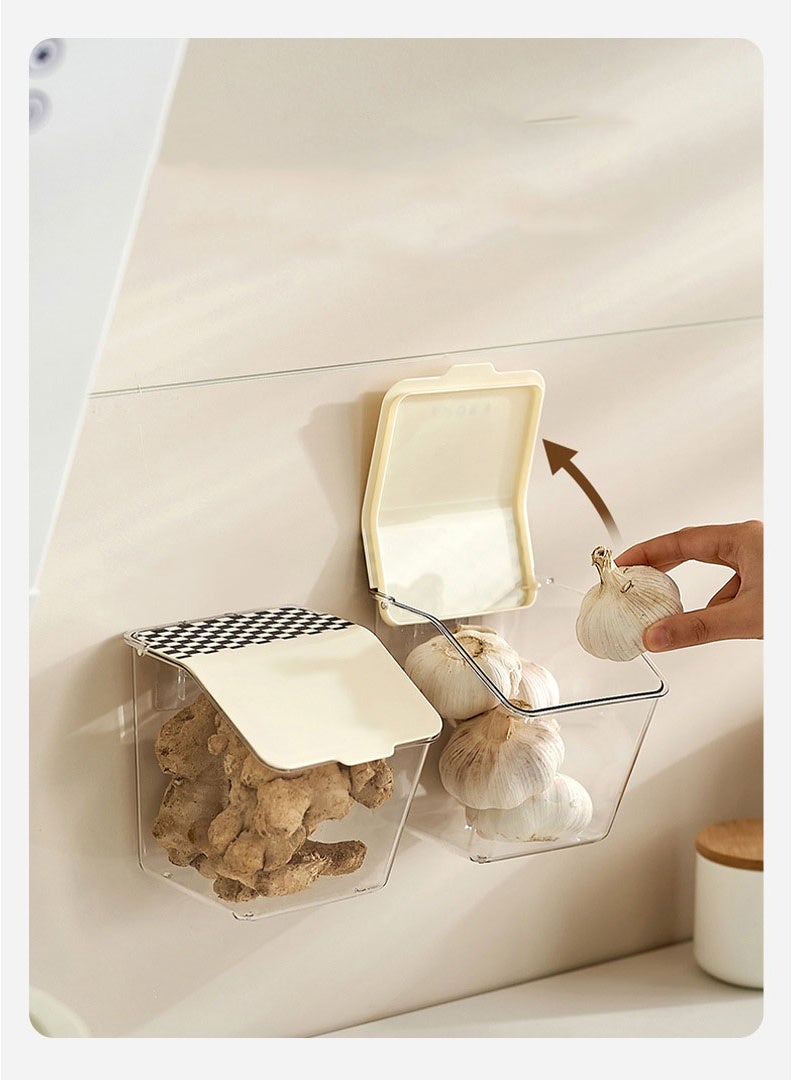 هومستر صندوق تخزين البصل والزنجبيل والثوم الأبيض | سلة توابل معلقة بدون حفر | بلاستيك آمن للطعام بغطاء | تصميم بغطاء قلاب ضد الغبار | منظم مطبخ موفر للمساحة | تهوية ومقاوم للرطوبة | أساسي لتنظيم التوابل | سهل التركيب والتنظيف - Image 2