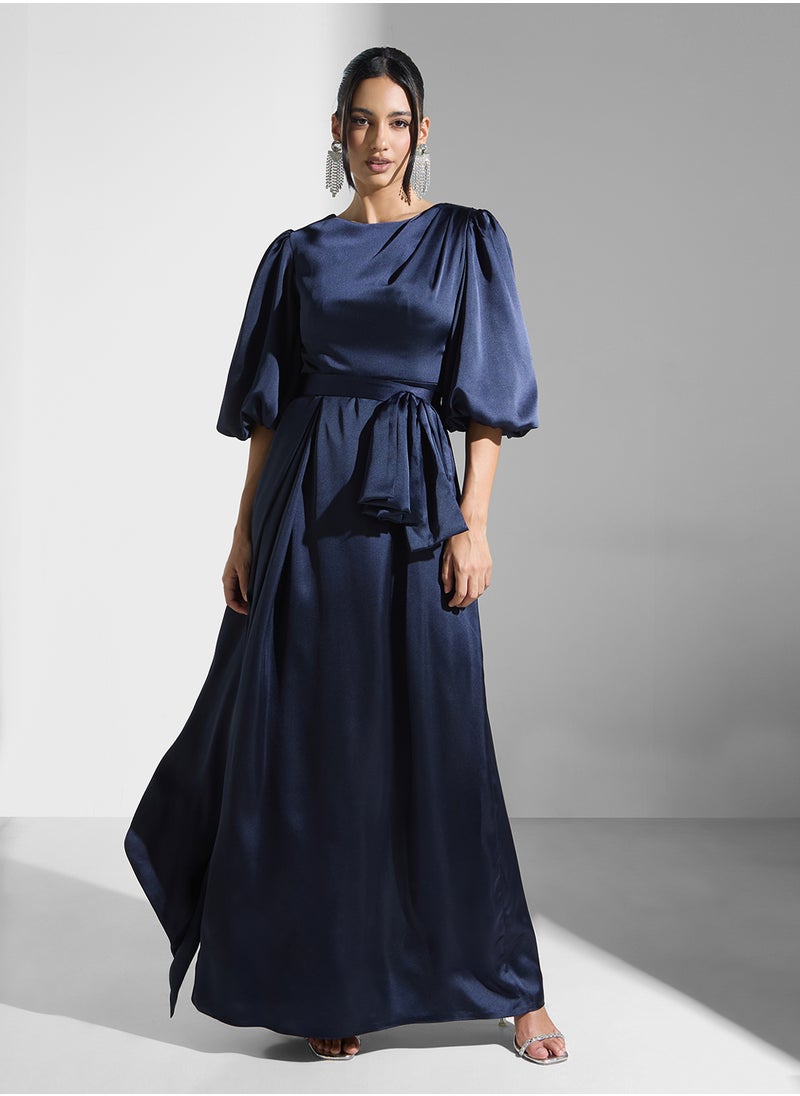 Iyra - Balloon Sleeve Tie Detail Dress - Image 1