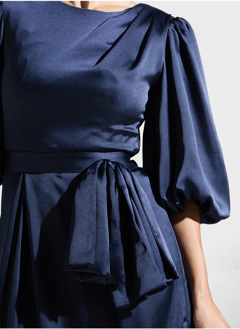 Iyra Balloon Sleeve Tie Detail Dress