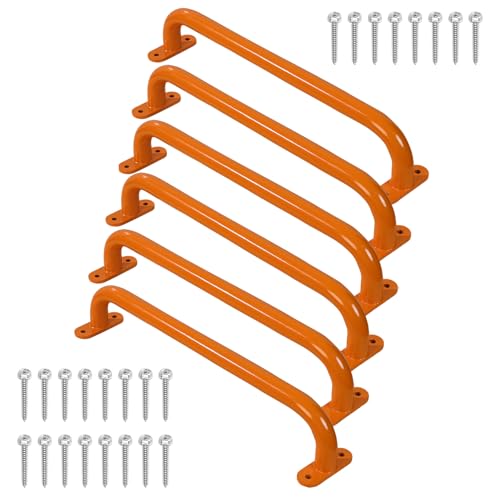 Purife 6 Pieces 17 Inch Orange Safety Playground Handles Outdoor Metal Playset Accessories Handles Swing Sets Attachment Grab Bars Indoor Kids Ceiling Monkey Bar for Play Structure - Image 1