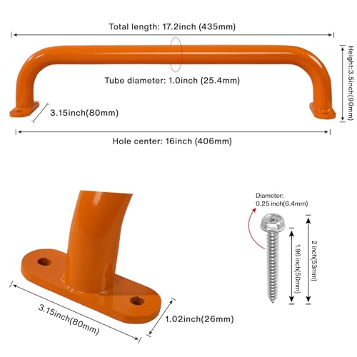Purife 6 Pieces 17 Inch Orange Safety Playground Handles Outdoor Metal Playset Accessories Handles Swing Sets Attachment Grab Bars Indoor Kids Ceiling Monkey Bar for Play Structure - Image 5