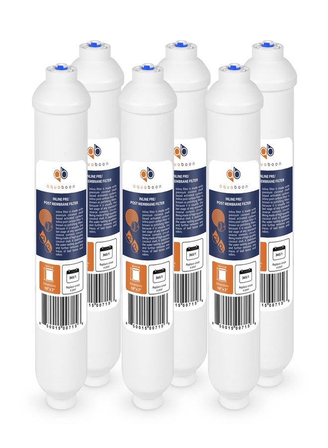 Aquaboon T33 Inline Post Activated Carbon Water Filter for Refrigerator, Ice Maker w/Quick Connect for 1/4 Water Line Compatible with ICF-10, 6-Pack - Image 1