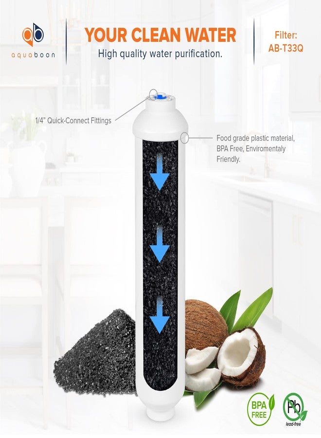 Aquaboon T33 Inline Post Activated Carbon Water Filter for Refrigerator, Ice Maker w/Quick Connect for 1/4 Water Line Compatible with ICF-10, 6-Pack - Image 2
