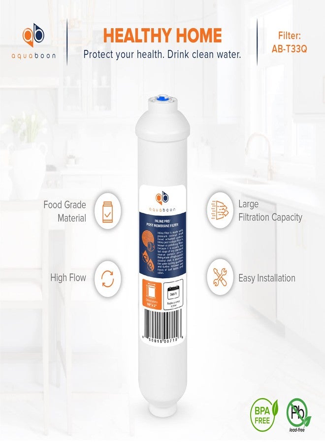 Aquaboon T33 Inline Post Activated Carbon Water Filter for Refrigerator, Ice Maker w/Quick Connect for 1/4 Water Line Compatible with ICF-10, 6-Pack - Image 3