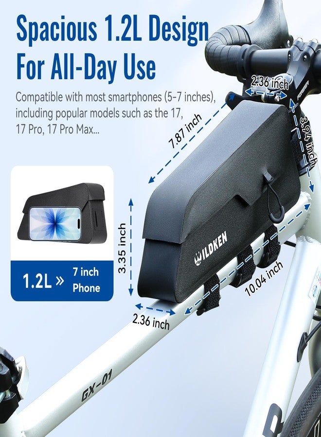 WILDKEN Top Tube Bike Bag, 1.2L Waterproof IPX4 Bike Frame Bag with Magnetic Flap, Bike Rack Bag Top Tube Bag Bolt on or Strap Fixation, Storage Tube Pouch, Tool Storage Bag for MTB Gravel Road Bike - Image 3