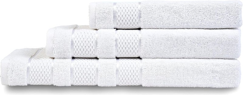 سافي بلس طقم مناشف مكون من 3 قطع فائقة النعومة والامتصاص بجودة فندقية فاخرة 100% قطن ممشط، منشفة حمام واحدة، منشفة يد واحدة، منشفة واحدة - أبيض ساطع - Image 1