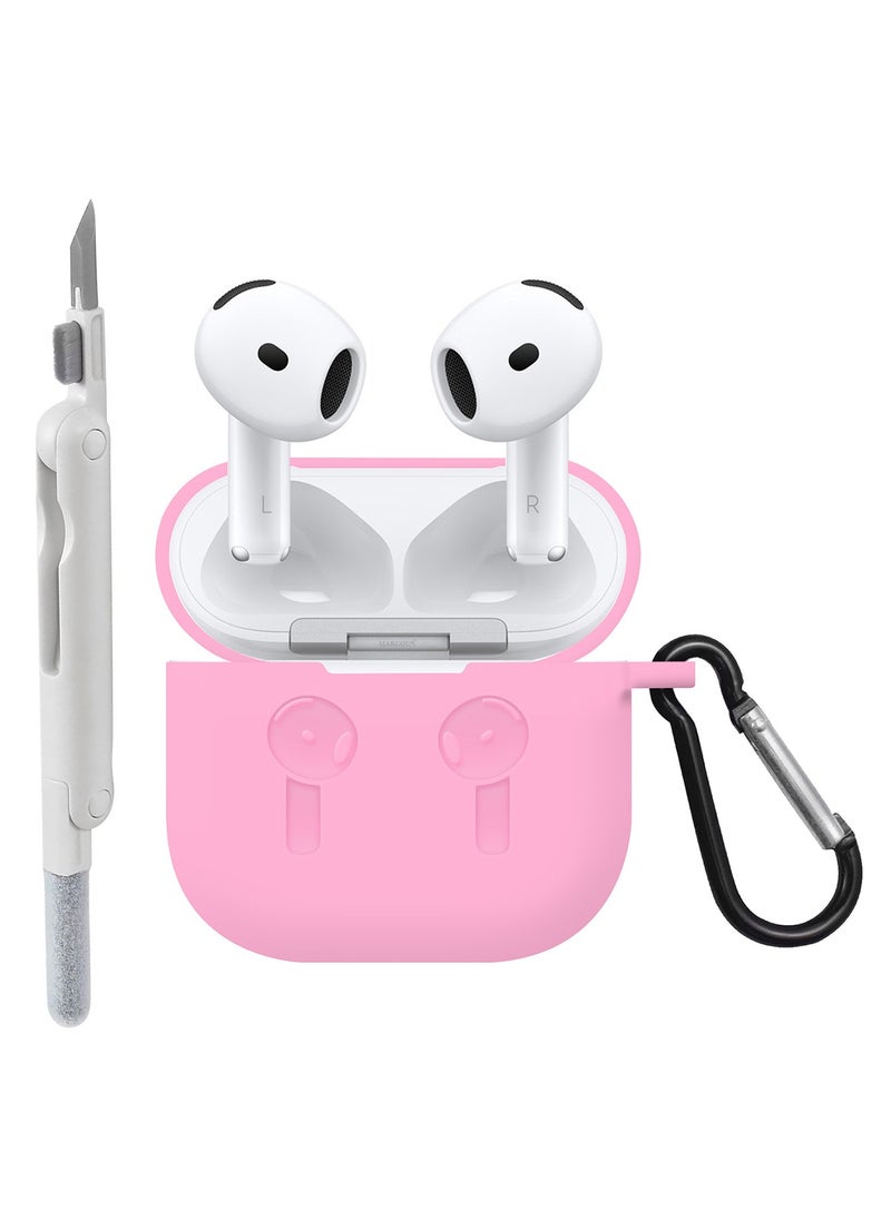 CATANES - ( for Apple Airpods 4 2024 ) Case with Cleaner Kit Shockproof Protective Soft Silicone Case Cover with Carabiner Keychain - Pink Case White Cleaner - Image 1