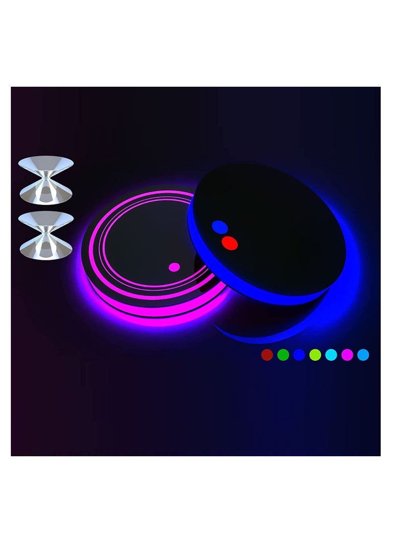Universal Vehicle Light Up LED Cup Holder Lights Insert Coaster Ring for Two Button Control, Seven Color Variations Mat Luminescent Pad Atmosphere Lamp Decoration 2Pcs - Image 1