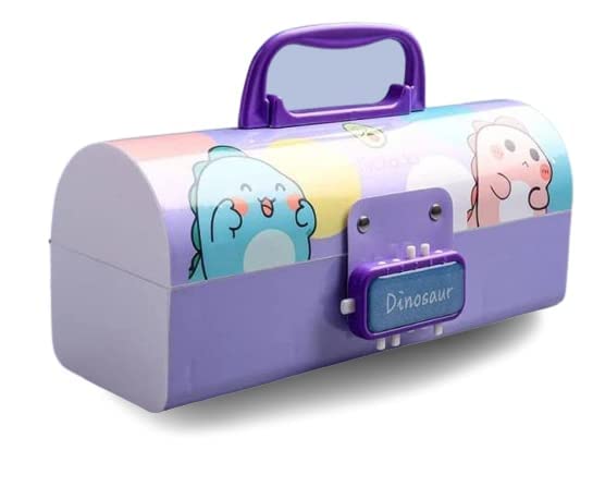 Rahasya Enterprise Plastic Kids Pen & Pencil Box, Suitcase Style Password Lock Pencil Case, Multi-Layer Pencil Box For Kids, Boys, Girls, Stationary Organizer Case For Kids (Dinosaur Purple) - Image 1