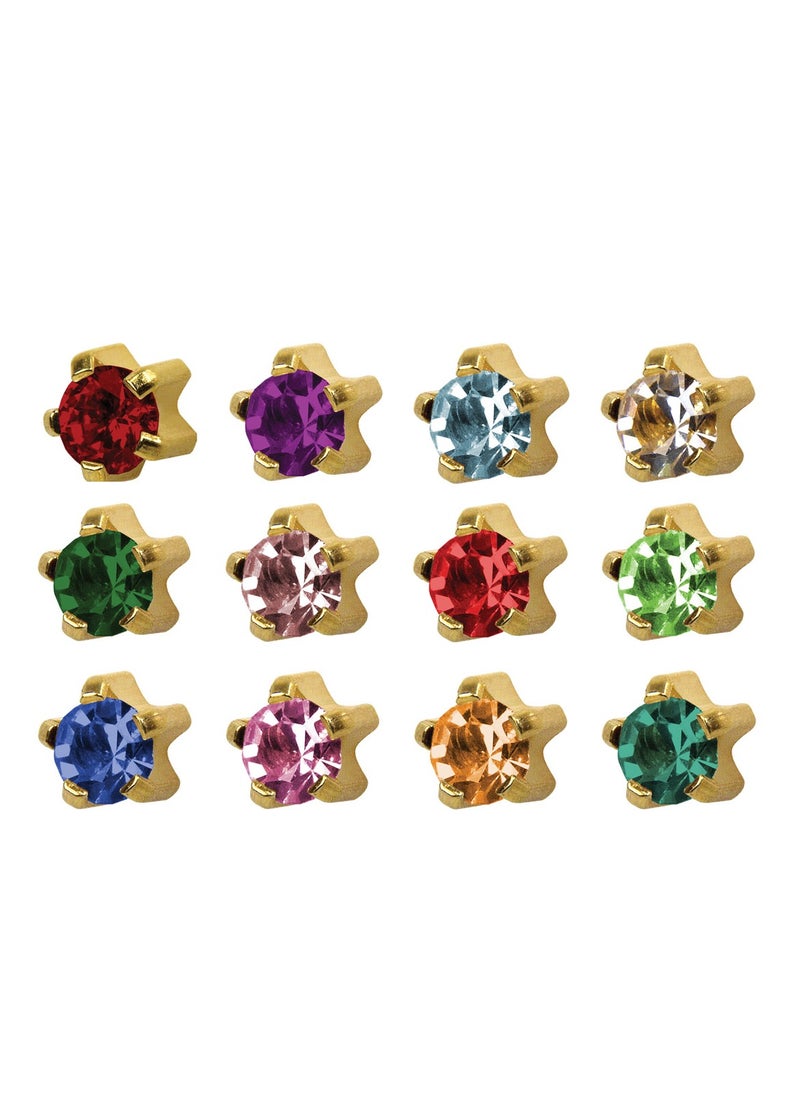 MediSystem Sterilized Earring 24K Gold Plated 4mm Assortment Crystal Stone  - Image 1