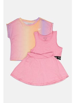 Reebok Kids Girl 3 Piece Ombre Printed Training Skirt Set, Pink  - Image 3