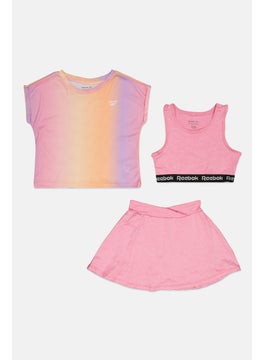 Reebok Kids Girl 3 Piece Ombre Printed Training Skirt Set, Pink  - Image 1