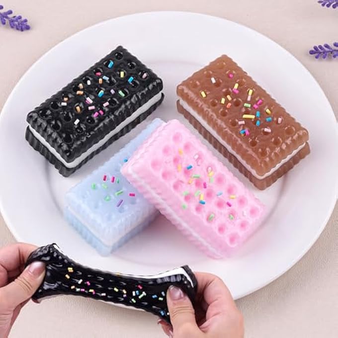 Anboor Sandwich Cookies Squishies Squeeze Toys, 4 Pcs Soft Stress Relief Sensory Toys Novelty Fidget Toy for Kids Teenage Adults - Image 1