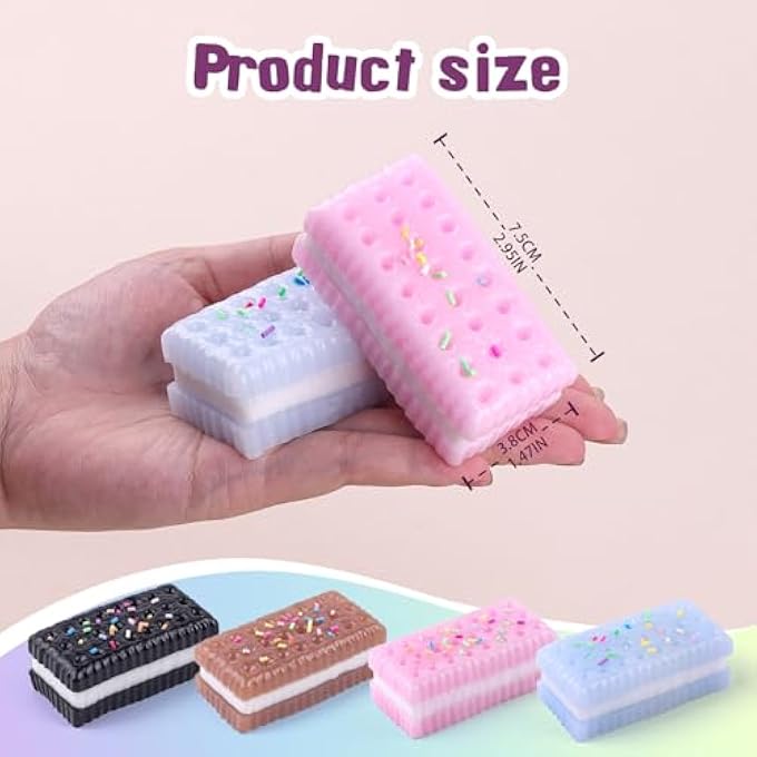 Anboor Sandwich Cookies Squishies Squeeze Toys, 4 Pcs Soft Stress Relief Sensory Toys Novelty Fidget Toy for Kids Teenage Adults - Image 2
