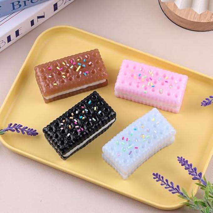 Anboor Sandwich Cookies Squishies Squeeze Toys, 4 Pcs Soft Stress Relief Sensory Toys Novelty Fidget Toy for Kids Teenage Adults - Image 4