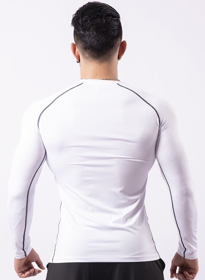 Men's Long Sleeve Compression Shirt Compression T-Shirt for Workout Sports Fitness Muscle Training Sportswear (White + Black Line) - Image 4