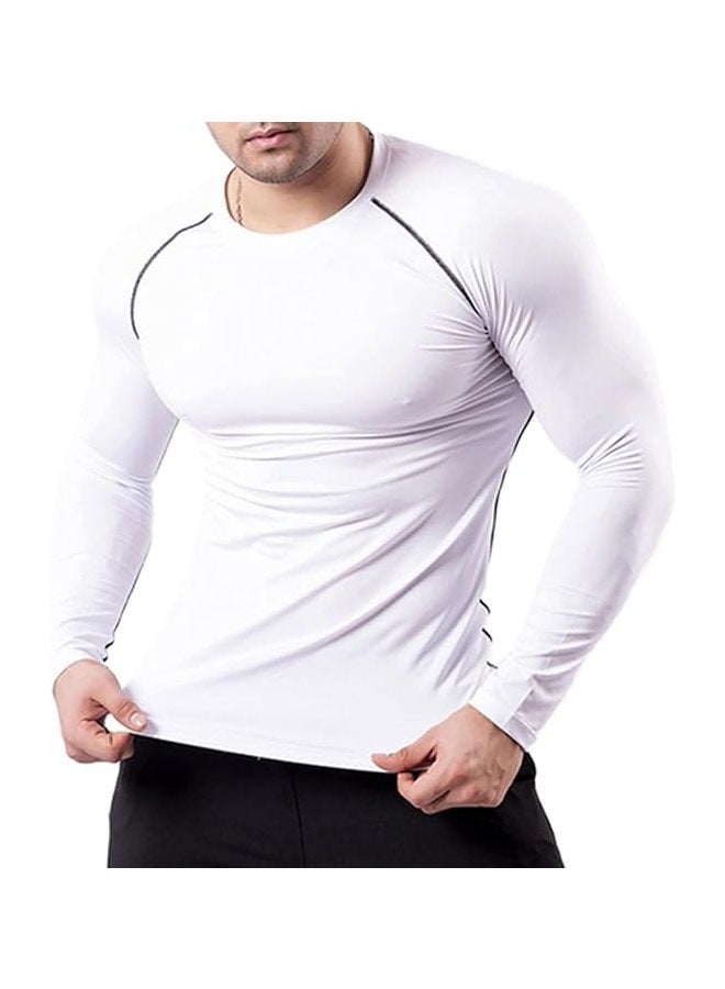 Men's Long Sleeve Compression Shirt Compression T-Shirt for Workout Sports Fitness Muscle Training Sportswear (White + Black Line) - Image 1