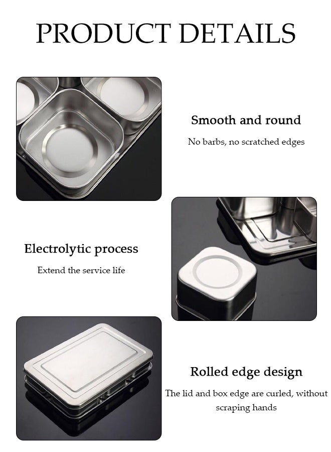 DUNISO 6-Grid Square Stainless Steel Spice Box, Kitchen Masala Spice Box, Moisture-Proof With Lid - Image 3