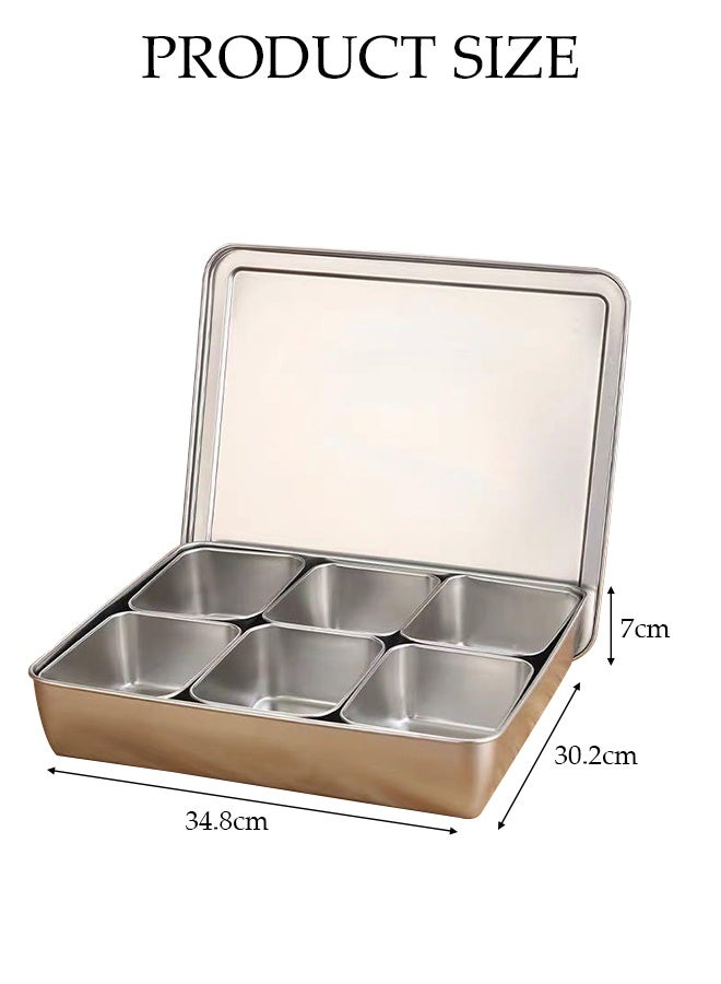 DUNISO 6-Grid Square Stainless Steel Spice Box, Kitchen Masala Spice Box, Moisture-Proof With Lid - Image 2