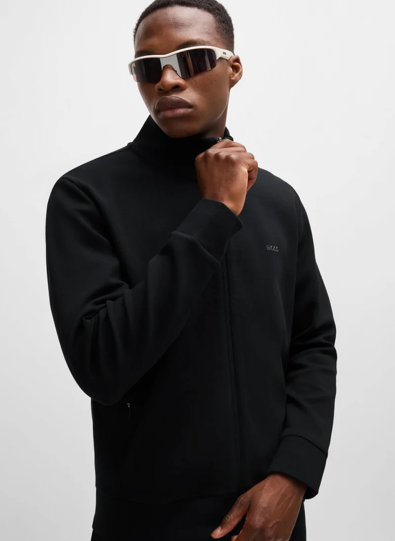 BOSS Zip-up sweatshirt in stretch cotton with hidden pocket