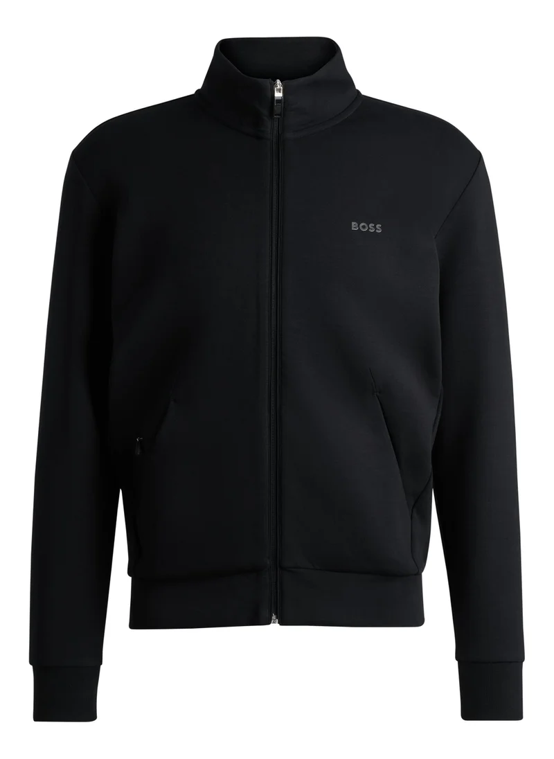 BOSS Zip-up sweatshirt in stretch cotton with hidden pocket