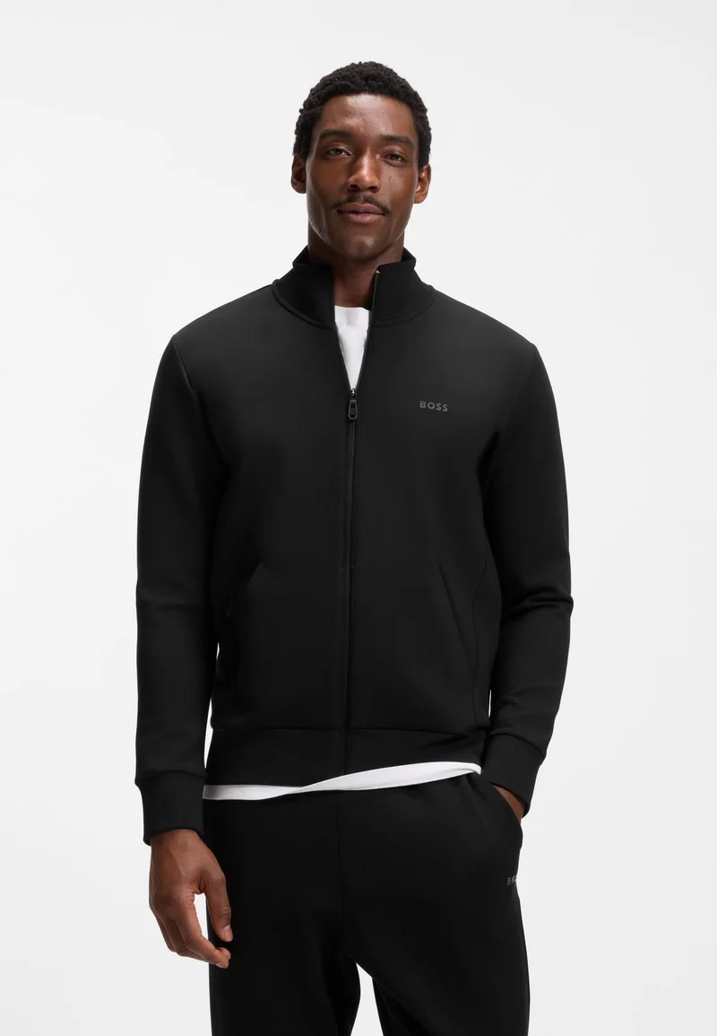 BOSS Zip-up sweatshirt in stretch cotton with logo print