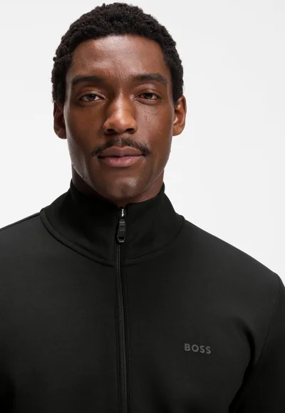 BOSS Zip-up sweatshirt in stretch cotton with logo print