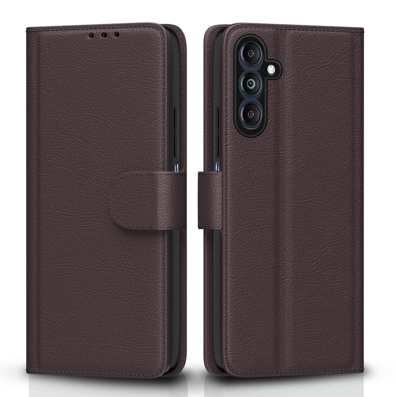 Pikkme Flip Cover Leather Finish | Inside TPU with Card Pockets | Wallet Stand and Shock Proof | Complete Protection Flip Case for Samsung Galaxy M14 5G(Coffee) - Image 1