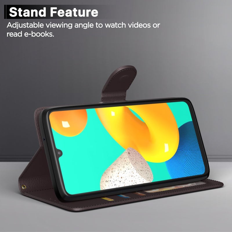 Pikkme Flip Cover Leather Finish | Inside TPU with Card Pockets | Wallet Stand and Shock Proof | Complete Protection Flip Case for Samsung Galaxy M14 5G(Coffee) - Image 3