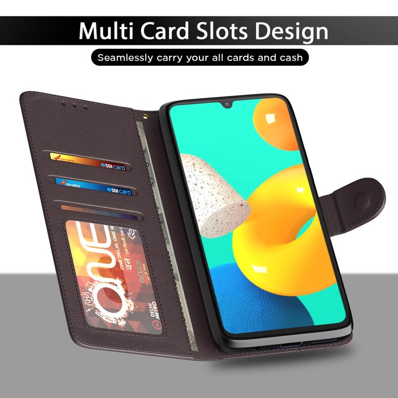 Pikkme Flip Cover Leather Finish | Inside TPU with Card Pockets | Wallet Stand and Shock Proof | Complete Protection Flip Case for Samsung Galaxy M14 5G(Coffee) - Image 5