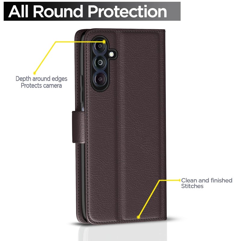 Pikkme Flip Cover Leather Finish | Inside TPU with Card Pockets | Wallet Stand and Shock Proof | Complete Protection Flip Case for Samsung Galaxy M14 5G(Coffee) - Image 4