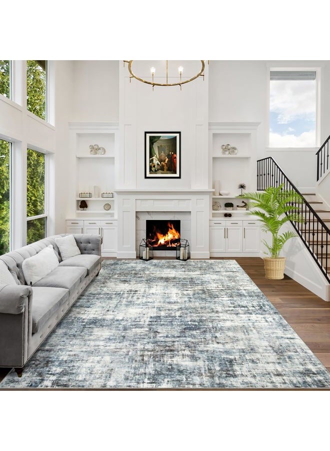 Gent drizz 10x14 Area Rugs Washable Rug: Modern Abstract Living Room Rug Soft Anti-Skid Thin Carpet Indoor Floor Non-Shedding Carpets for Bedroom Dining Room Farmhouse Nursery Home Office Blue Multi - Image 1