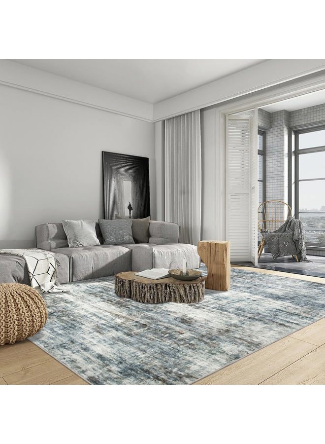 Gent drizz 10x14 Area Rugs Washable Rug: Modern Abstract Living Room Rug Soft Anti-Skid Thin Carpet Indoor Floor Non-Shedding Carpets for Bedroom Dining Room Farmhouse Nursery Home Office Blue Multi - Image 4