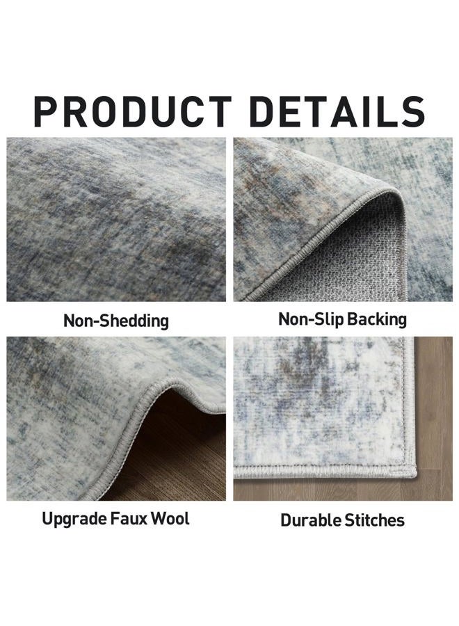 Gent drizz 10x14 Area Rugs Washable Rug: Modern Abstract Living Room Rug Soft Anti-Skid Thin Carpet Indoor Floor Non-Shedding Carpets for Bedroom Dining Room Farmhouse Nursery Home Office Blue Multi - Image 5