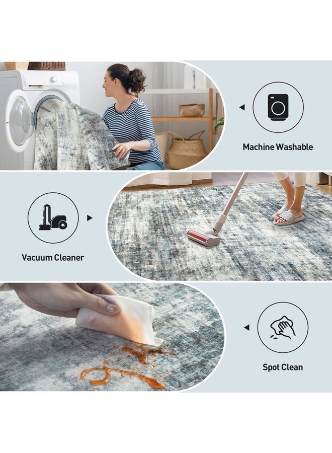 Gent drizz 10x14 Area Rugs Washable Rug: Modern Abstract Living Room Rug Soft Anti-Skid Thin Carpet Indoor Floor Non-Shedding Carpets for Bedroom Dining Room Farmhouse Nursery Home Office Blue Multi - Image 3